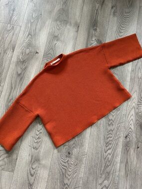 Ellison Ribbed Mock-Neck Orange Half Sleeve Sweater | Women’s Small